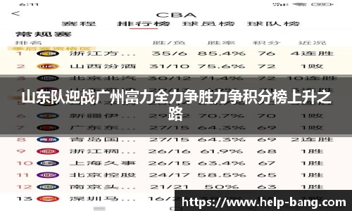 山东队迎战广州富力全力争胜力争积分榜上升之路